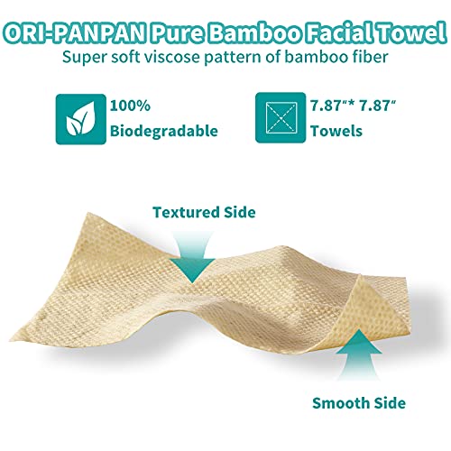 ORI-PANPAN Органично Бамбуковое Биоразлагаемое Кърпа за почистване на лицето за Еднократна употреба, Кърпички за премахване на грим Ултра меки за чувствителна кожа (60 ?