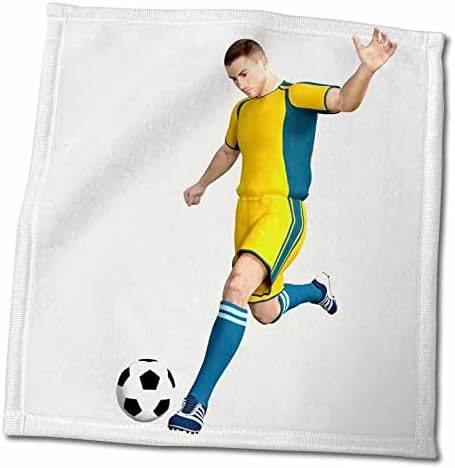 Триизмерен Футболист в жълто-тюркоаз форма, декламира целия футболен топката - Кърпи (twl-234172-3)