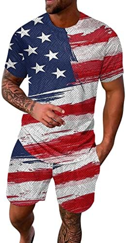 Летни ризи за мъже, Мъжки Ежедневни Спортен Летен Комплект с Флага на Деня на Независимостта, къс ръкав, Мъжки