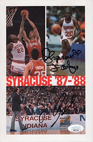 Шърман Дъглас + Бехайм Подписаха Сиракузский баскетболен медии-ръководство 1987-88 Jsa - Баскетболни топки с автографи