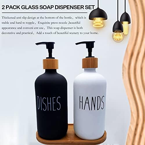 HIHIOI-Набор от Дозаторов за сапун с Тава, Стъклена дозатор за сапун за ръце и Стъклен Дозатор за сапун за съдове,