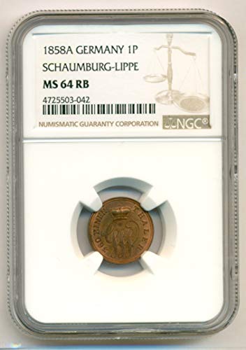 1858 DE Germany States Schaumburg-Lippe Pfennig MS64 РБ NGC