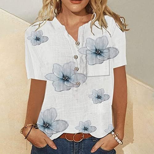 Летни Ризи с копчета за жени, Дамски Ежедневни Модни Памучен Бельо Тениска с Принтом, Свободна Блуза с Къс ръкав, Отгоре