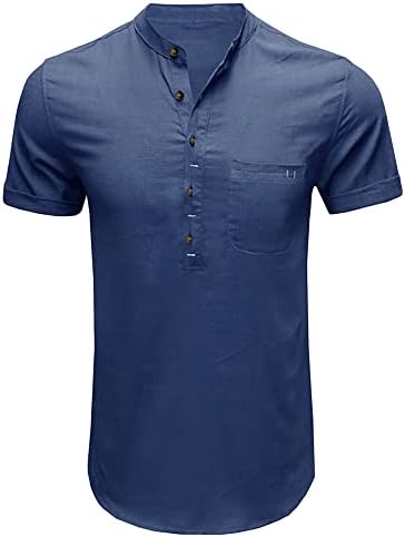 Maiyifu-GJ Мъжки Модни и Ежедневни Памучен Бельо Тениска С обикновен Джоб, Плажна Риза С Къс ръкав и яка-часова