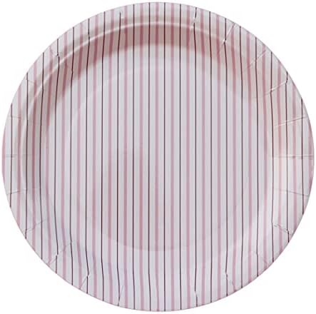 Розови Големи Хартиени чинии (комплект от 8) | Розови Кът чинии | Пастелни Розови Райета Празнични чинии |от