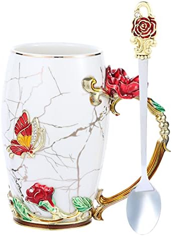 Осатская Мраморна Чаша с пеперуда и цвете - Подаръци за жени за рожден Ден и сватба - Уникален дизайн с лъжица
