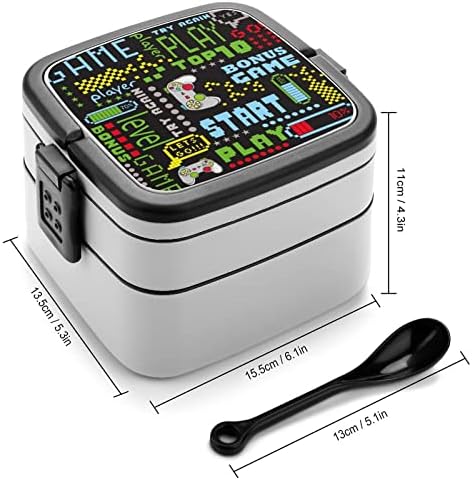 Кутия за Обяд в Стил Пиксел игра, Преносима Двупластова Кутия за Bento, Контейнер за Обяд с Голям Капацитет,