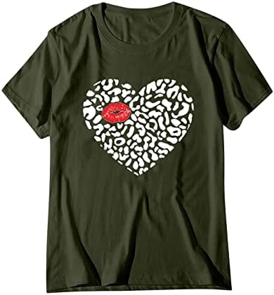 Дамска Тениска на Свети Валентин, Леопардовые Тениски с Надпис Love Heart, Къс Ръкав, Скъпа Ежедневни Тениска