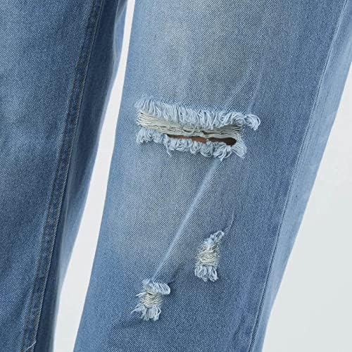 MIASHUI в Размер на 9 Панталони Дамски Модни Обикновена Свободни Выстиранные и шийн finish Бели Скъсани Дънкови
