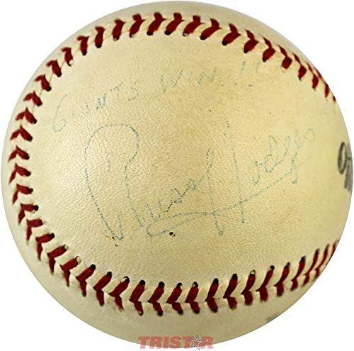 Ретро играта на топка с автограф от Раса Ходжеса и Надпис Джайънтс Спечели!! - Бейзболни топки с автографи