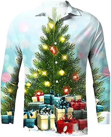 Коледни Мъжки Ризи WOCACHI с Дълъг ръкав и Копчета, Забавна Коледна Празнична Риза С Принтом Дядо Коледа, Графични