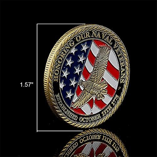Военен флот на САЩ В чест на Нашите Ветерани от вмс Създадена на 13 октомври Метална Медна монета Challenge