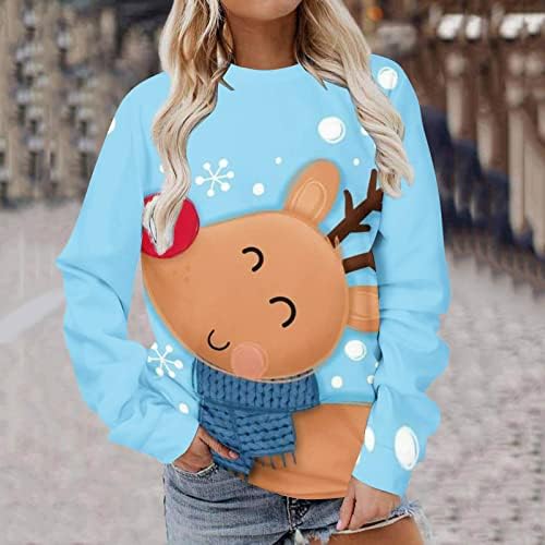 Дамски Блузи Оверсайз, Коледен Пуловер с дълги ръкави във формата на Елф и Снежен човек, Тренировъчен Пуловер