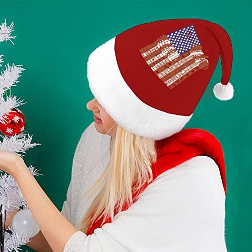 Дизайн на американското, Плюшен Коледна Шапка за Китара, Палави и Сладки Шапки на Дядо Коледа с Плюшени Полета