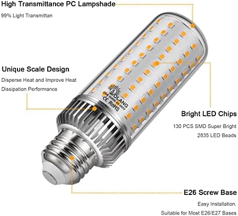 Led лампа Aolang E26, 25 W, Led Царевичен лампа, Еквивалент на 200 W, 3000 K, Warm White 2500ЛМ, Вентилатор