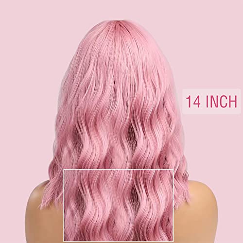 Розова Перука с въздушна Бретон, 12 Инча, Кратък Пастелно къдрави коси Вълнообразни Огнеупорни Синтетичен Женски