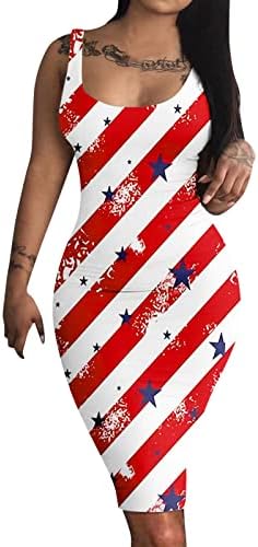 На 4 юли Секси Рокля за Жените, Дебнещ Лятото мини Рокля, Американското Знаме, С Кръгло деколте, В Бретелях,