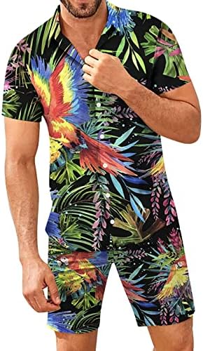 XZHDD Мъжки Хавайски Комплекти от 2 теми, Летните Ежедневни Ризи Aloha С Тропически Цветя Принтом и Бутони,