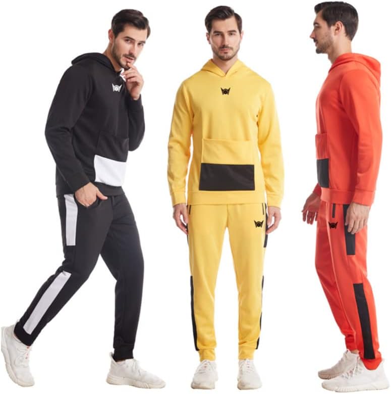 Мъжки Пролетно-Есенен Спортен комплект от две части с цветен блокированием за Почивка, Пуловер с качулка за