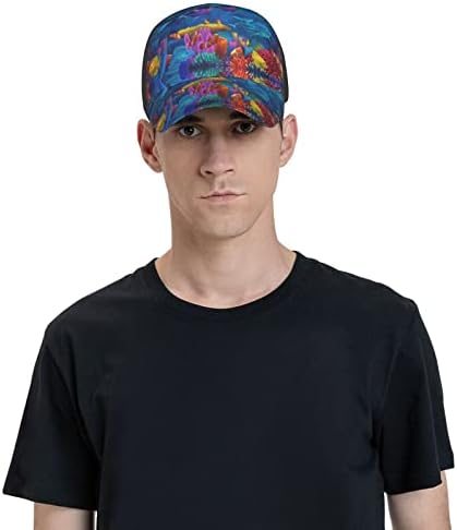 Бейзболна шапка с шарени цветни риби от подводния свят, Регулируем шапка за татко, подходящ за бягане във всяко