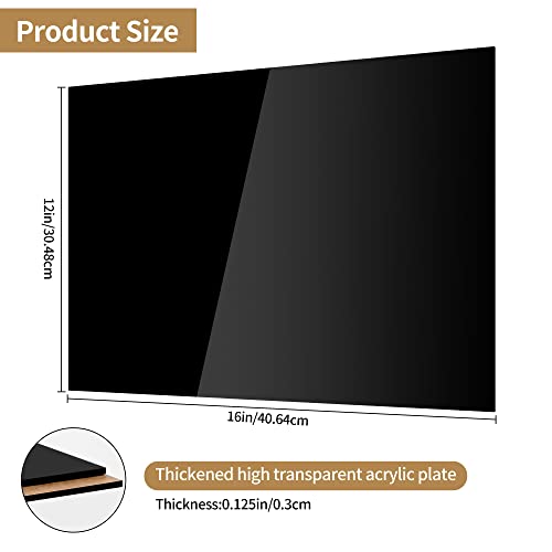 2 Опаковки Черен лист от плексиглас 12 x 16 x 1/8, Черен Гласове Акрилен лист, Материали за домашен интериор,