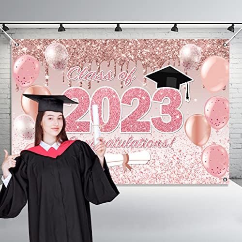 Бала клас 2023 г. Фон в Розово и Розово-Златни Писма С Бала Страна на Фонови Украса Банер Аксесоари Подпори