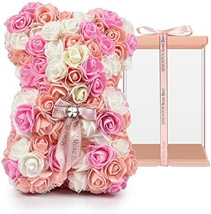 Мече от изкуствени цветя, ръчно изработени от Чист цвят на Св. Валентин и Деня на майката в розова кутия за