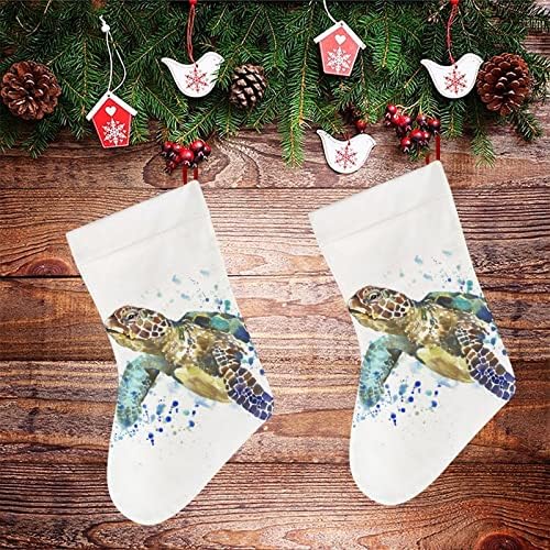 Персонални Големи Коледни Чорапи с Художествен Принтом Морски Костенурки, Висящи към Камина за Семейна Почивка,
