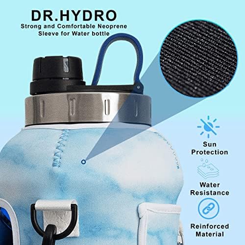 Бутилка за вода DR.HYDRO на полгаллона с ръкав за съхранение и силиконовата дръжка -Бутилка за вода с обем 1/2