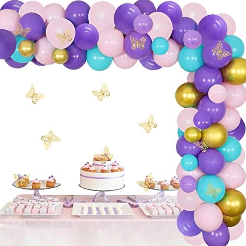 Декорации за детската душа с пеперуди за момичета - Лилаво-Розова и златна Гирлянда от балони Комплектът включва
