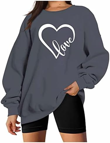 JJHAEVDY Дамски Hoody с Надпис Love Heart, Ризи на Ден, Свети Валентин, Графичен Пуловер с дълъг ръкав и кръгло