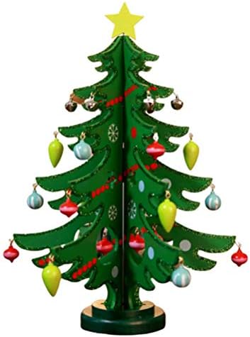 Мини Коледно Дърво, Дървена Декорация на работния плот на Елхи за Коледа Домашен интериор - Зелен