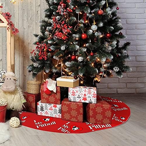 I Love Pitbull Пола за Коледната Елха с Меко Плюшено Червено Покритие за Коледно парти Празнична Украса На Закрито