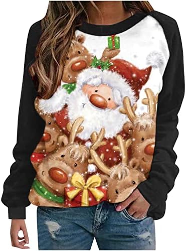 Дамски Грозна Коледна Hoody Raglan С Дълъг Ръкав, Пуловер с кръгло деколте, Блузи, Ежедневни Забавна Тениска