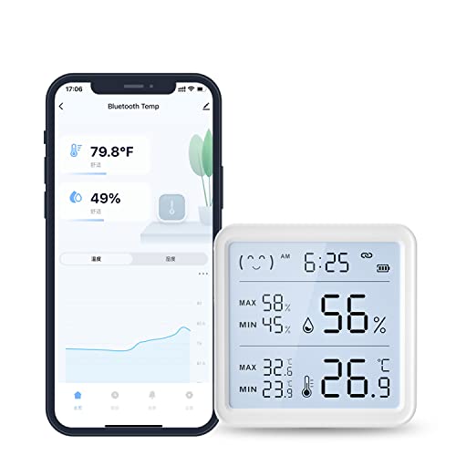 Стаен Термометър за дома, Наблюдение на температурата и Влажността на Hristo Bluetooth, Голям LCD дисплей, Подсветка,