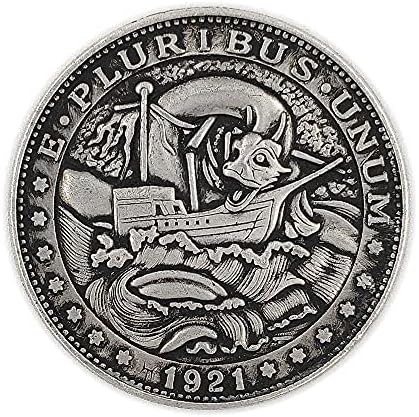 Дълбока Резба С Релефни 1921 American Dragon Boat 骷髅 Монета Micro-Chapter collectionCoin са подбрани Възпоменателна
