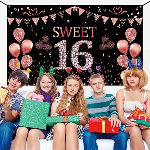 Trgowaul Sweet 16 Украса за Рожден Ден за момичета, Банер за Фотография Sweet 16 от Розово Злато, Аксесоари