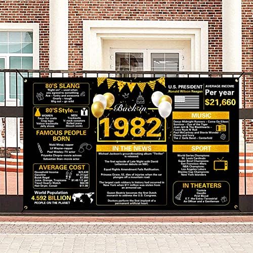 Украса Crenics на 41-ия рожден ден, Ретро Банер на рождения Ден на 1982 г., Голям Черен Златен Плакат на Годишнина