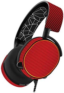 Калъф MightySkins, който е съвместим с игри слушалки SteelSeries Arctis 5 - Червено въглеродни влакна | Защитен,