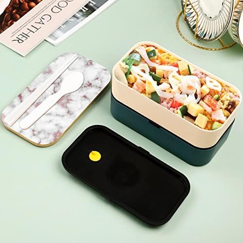 Кутия за обяд Bento от Бял Мрамор и Розово Злато, Херметични Контейнери за храна Bento Box с 2 Отделения за