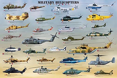Ламиниран Обучение Плакат с Диаграми на Военни Хеликоптери 24x36