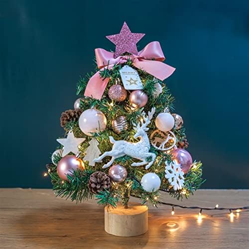 Aetygh 18-Инчовата Розова Мини Коледно Дърво, Настолна Коледно Дърво С Осветени Орнаменти и Върхът на едно Дърво,