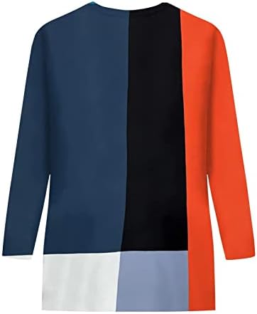 Kaniem Ежедневни Блузи за Жени, Дамски тениски с ръкав Три Четвърти Геометричен Цветен Блокиране Принт, Дамска