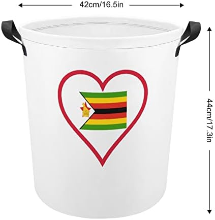 Аз Обичам Зимбабве Червено Сърце Голяма Кошница за Дрехи, Чанта за Пране с Дръжки за Общежитието на Колежа Преносима