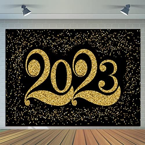 Нова година Фон за Снимки 7x5 метра Черно-Златен Photo Booth Party Banner Аксесоари За Празнуване Щастлива Нова