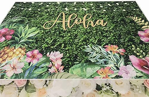 Годишният фон за парти в стила на Алоха, Тропически Фон за снимки в стил Luau, Цветя, Зелени Листа, Светлини