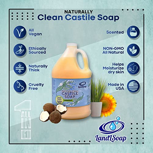Течен Кастильское сапун Landsoap Lemongrass Pure за измиване на лицето, ръцете и тялото - ръчно изработени Сапуни,