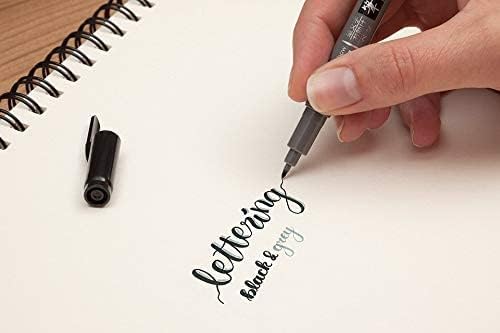 Комплект твърди дръжки Tombow Fudenosuke Fude Brush Pen (GCD-111) x5 с оригинални стикерами – чудесно за калиграфия,