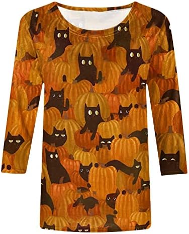 Лятна Есенна Памучен Тениска Жена с Кръгло Деколте и 3/4 ръкав, Графичен Фестивал за Хелоуин, Фоайе, Най-Свободния,