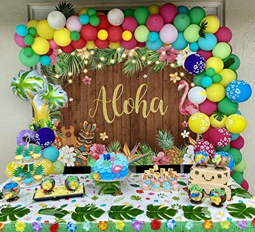 Годишният фон за парти Алоха Luau, Хавайски Фон с Фламинго, Палмови Листа, Цветя Интериор от Дърво, Банер, честит